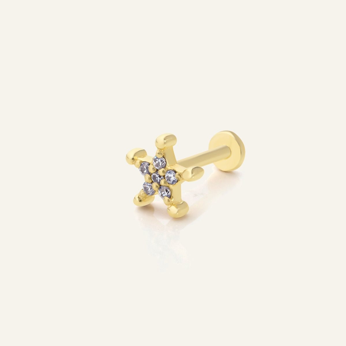 Hilox Yıldız Figürlü Çok Taşlı Altın Kulak Piercing