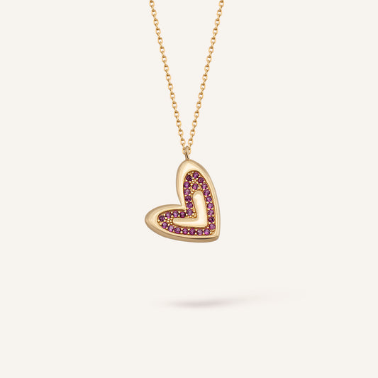 Soft Love Ruby Kalp Figürlü Ametist Renk Taşlı Altın Kolye