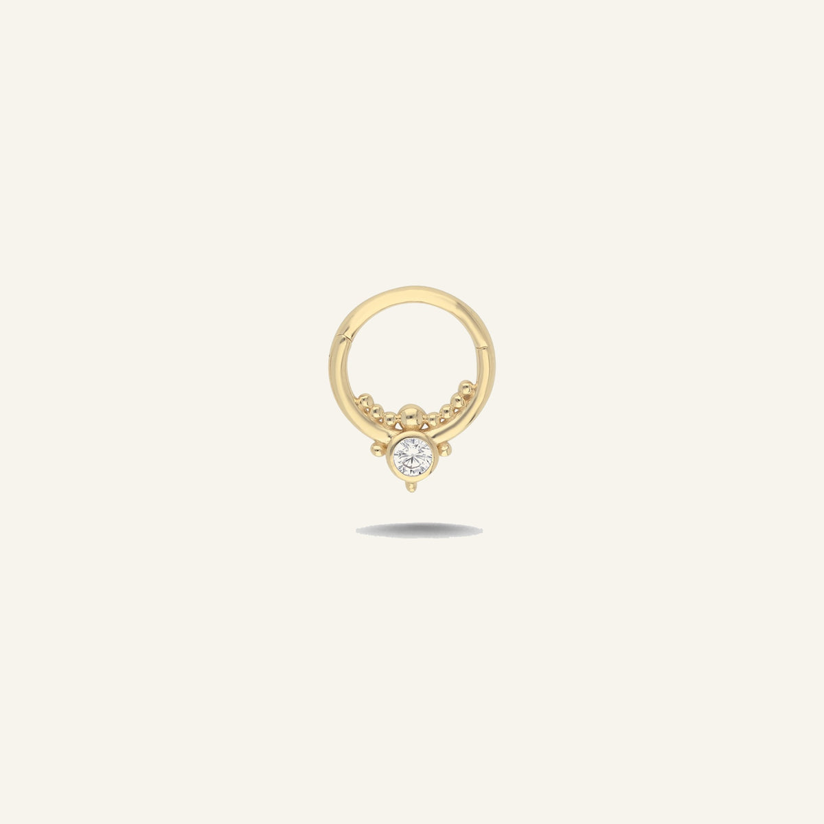 Solo Bloom Boncuk Detaylı Tek Taşlı Altın Halka Helix Piercing