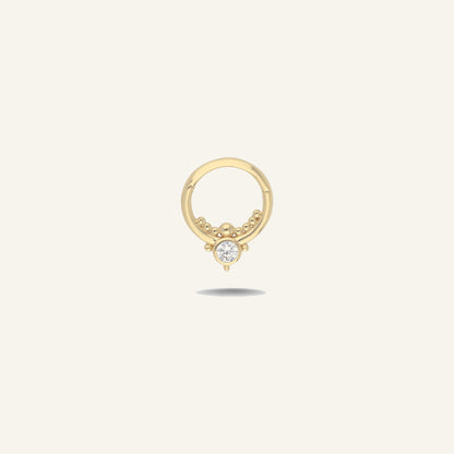 Solo Bloom Boncuk Detaylı Tek Taşlı Altın Halka Helix Piercing