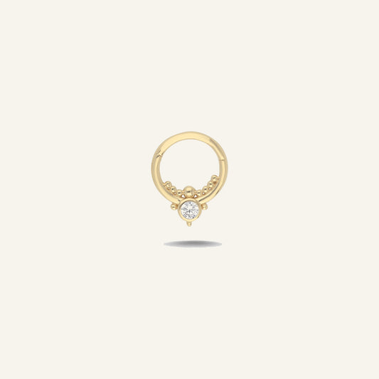 Solo Bloom Boncuk Detaylı Tek Taşlı Altın Halka Helix Piercing