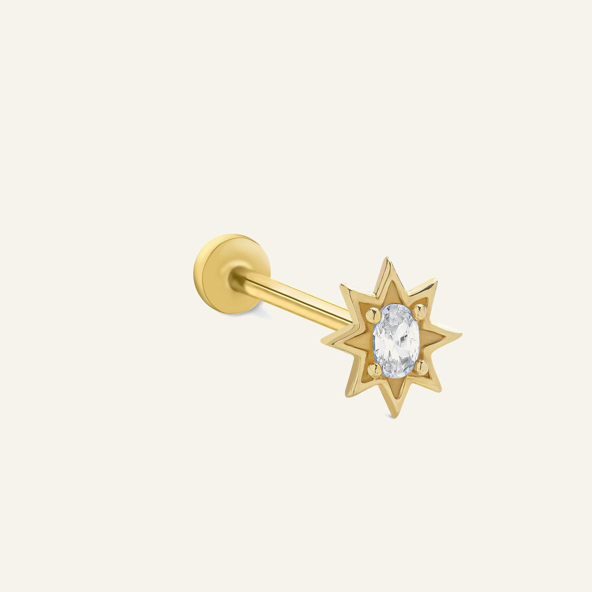 Luxen Yıldız Form Oval Kesim Tek Taşlı Altın Kulak Piercing