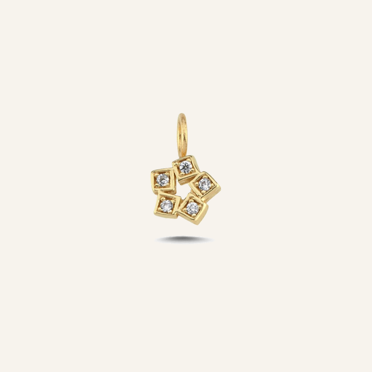 Square Bloom Geometrik Tasarım Taşlı Altın Charm