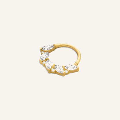 Starlit Flow Markiz Ve Yuvarlak Kesim Taşlı Altın Halka Helix Piercing