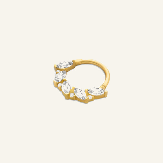 Starlit Flow Markiz Ve Yuvarlak Kesim Taşlı Altın Halka Helix Piercing