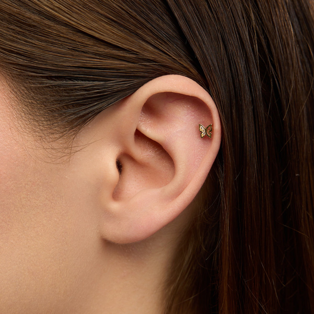 Stone Butterfly Kelebek Figürlü Çok Taşlı Altın Kulak Piercing