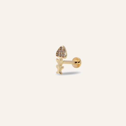 Reefbone Balık Kılçığı Figürlü Çok Taşlı Altın Kulak Piercing