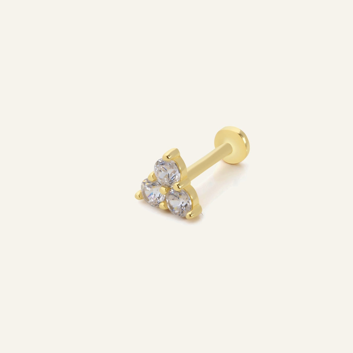 Trinity Üçgen Figürlü Üç Taşlı Altın Kulak Piercing