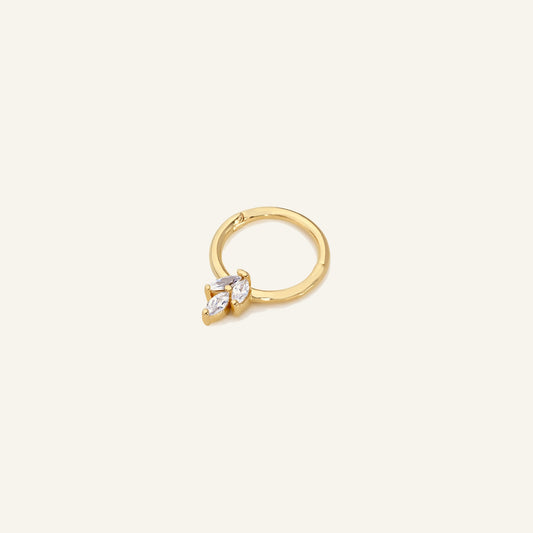 Triple Gleam Markiz Kesim Taşlı Altın Halka Helix Piercing