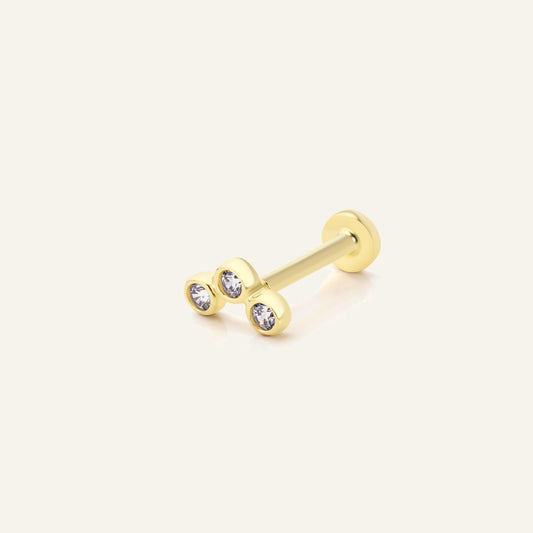 Triple Minimal Üç Taşlı Altın Kulak Piercing