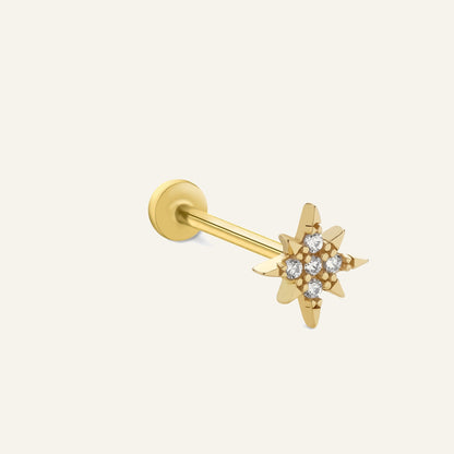 Rilna Kuzey Yıldız Figürlü Taşlı Altın Kulak Piercing