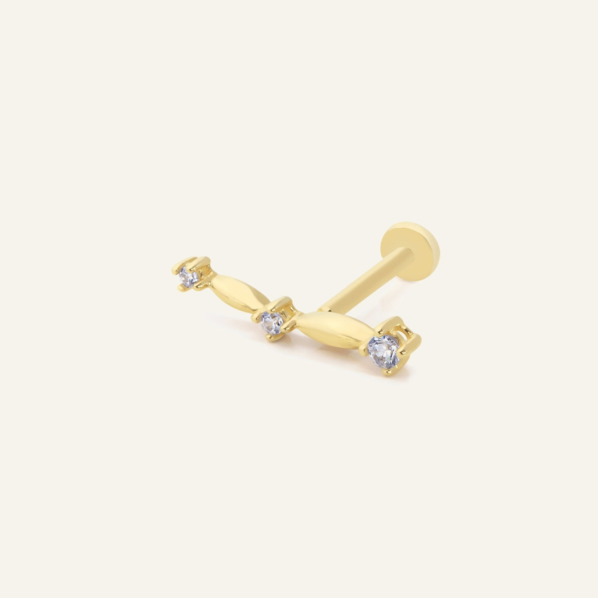 Velvet Üç Taşlı Kulak Altın Kulak Piercing