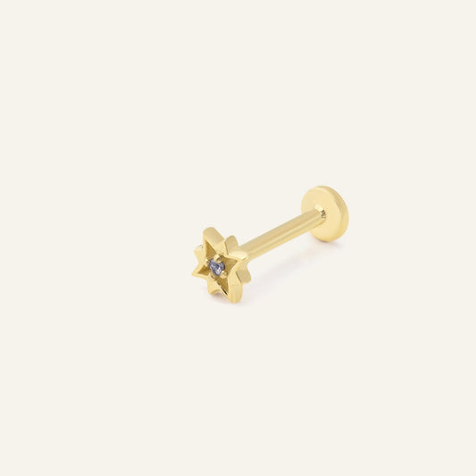 Javix Yıldız Figürlü Tek Taşlı Altın Kulak Piercing