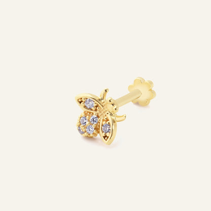 Vita Arı Figürlü Çok Taşlı Altın Kulak Piercing