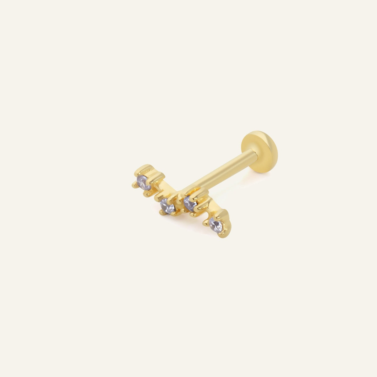 Zigzag Figürlü Dört Taşlı Altın Kulak Piercing